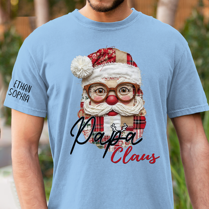 Merry Christmas Santa Patchwork Custom Name Gift for Papa And Kids