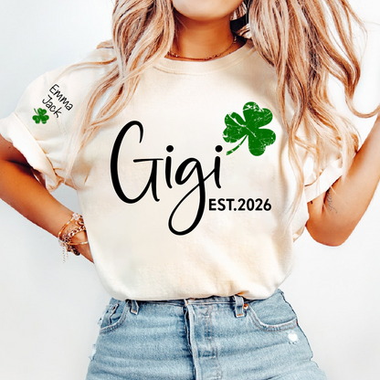 Gigi Shamrock Shirt For St Patrick’s Day, Cute Green Family T-Shirt For Grandma With The Names