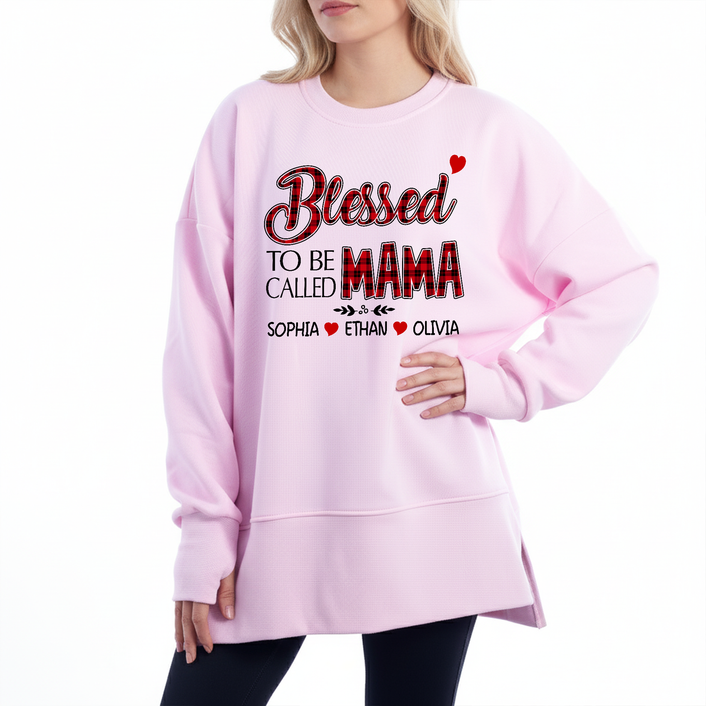 Blessed To Be Called Mama Sweatshirt – Personalized Oversized Pullover with Kids’ Names, Cozy Thumbhole Long Sleeve for Moms