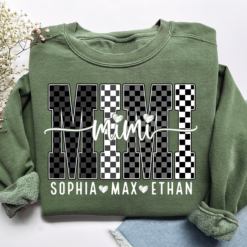 Black White Design Sweatshirt, Custom Gift For Mimi And Kids
