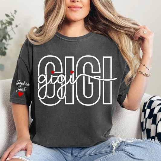 Custom Gigi Shirt for Women, Personalized Grandkids Names Tee, Grandma Family Shirt, Heart Name Graphic Gift for Gigi Lovers