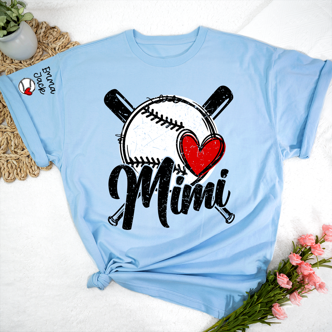 Mimi Baseball Shirt with Heart Design, Personalized T Shirt for Baseball Fans