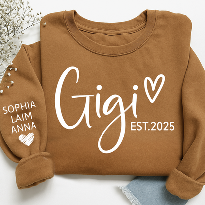 Personalized Gigi Est Heart Sweater, Gift for Grandma and Kids, Unique Gift for Grandma and Family