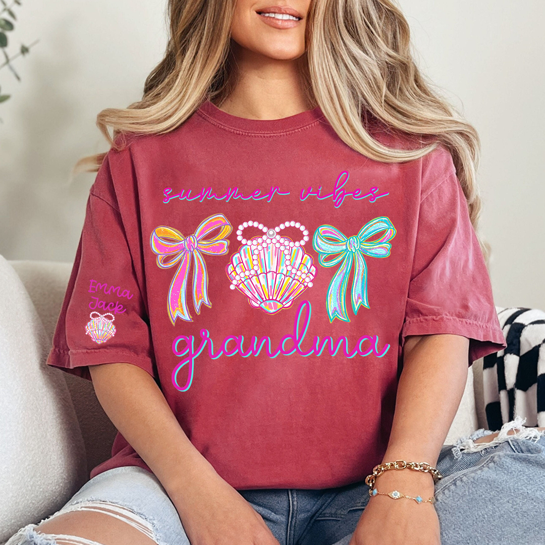Colorful Bow and Shell Grandma T-Shirt Perfect for Summer Outfits