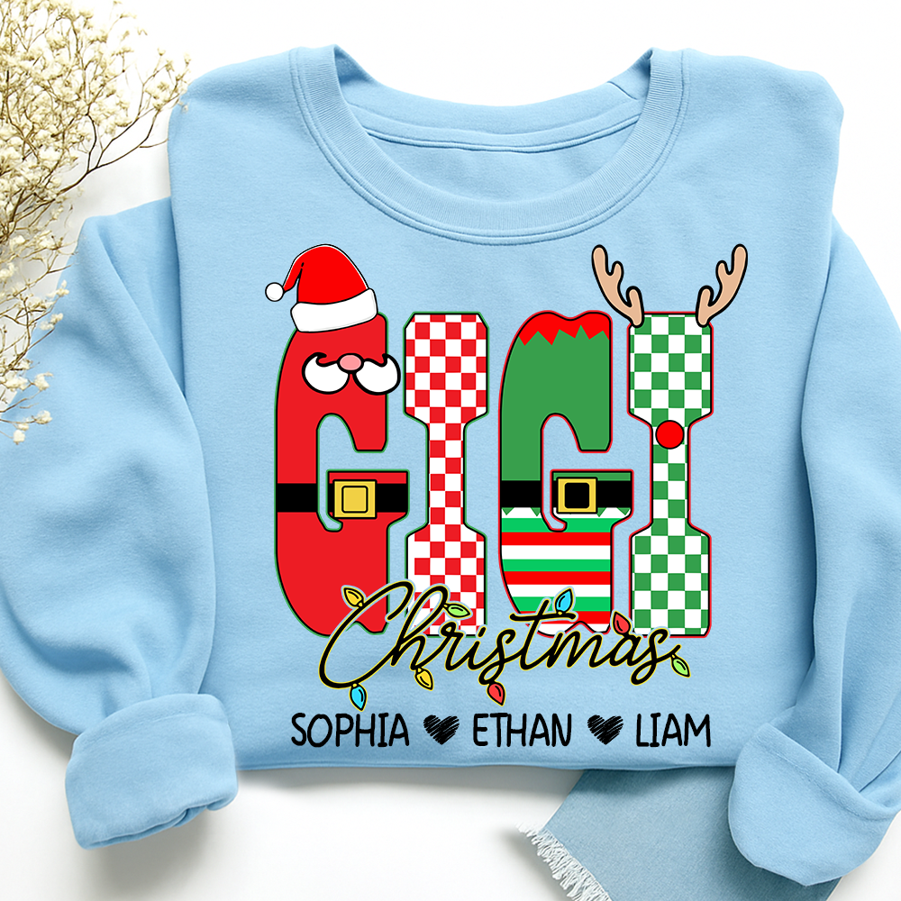 Preppy Merry Christmas Mimi Sweatshirt, Customized Name Gifts for Grandma and Kids