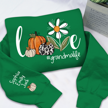 Autumn Love Sweatshirt with Custom Names for Grandma and Grandkids