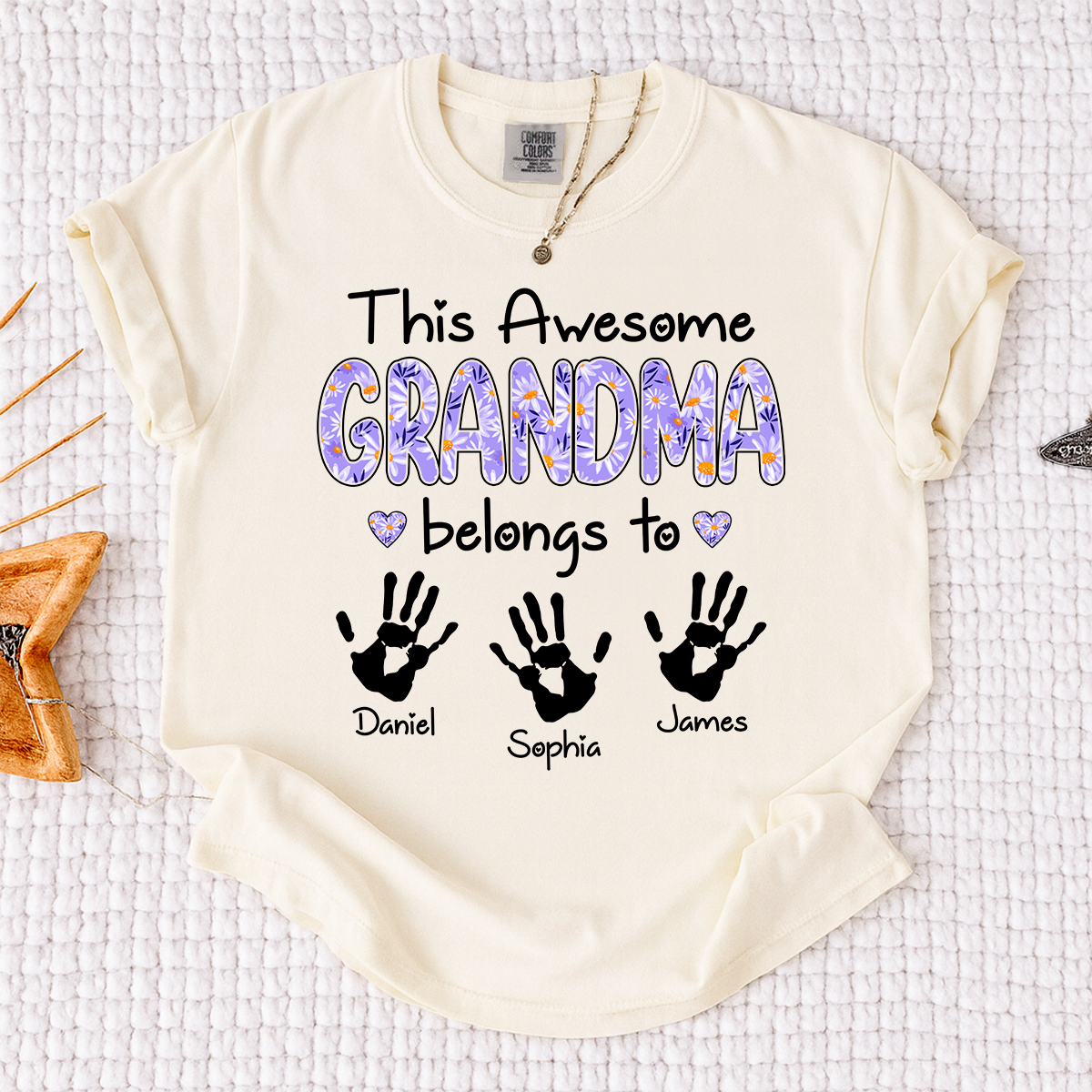 Comfort Colors This Awesome Grandma T Shirt with Handprints, Personalized Family Gift for Grandma