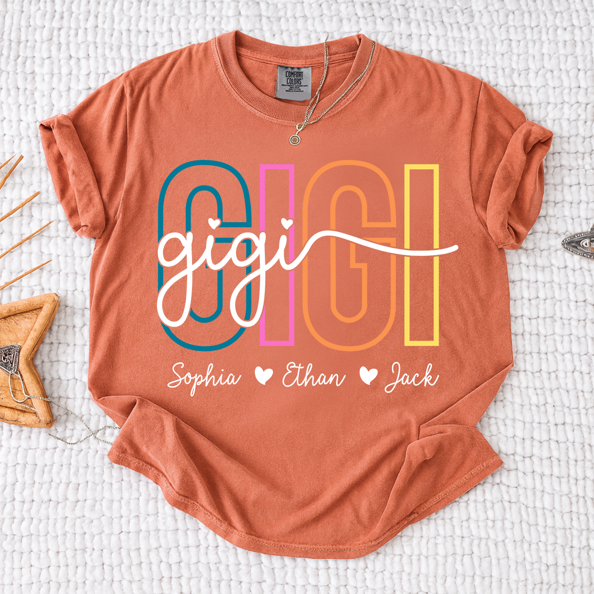 Comfort Colors® Personalized Gigi Shirt with Grandkids Names, Custom Grandma Tee, Colorful Gigi Name Shirt, Gift for Grandmother from Grandchildren