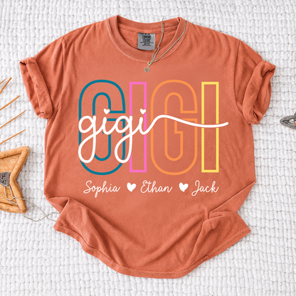 Comfort Colors® Personalized Gigi Shirt with Grandkids Names, Custom Grandma Tee, Colorful Gigi Name Shirt, Gift for Grandmother from Grandchildren
