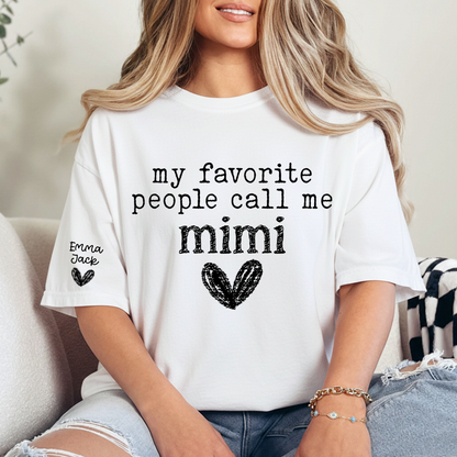 My Favorite People Call Me Mimi T-Shirt, Simple Mimi Grandma Tee with Heart Graphic For Gift Grandma and Kids
