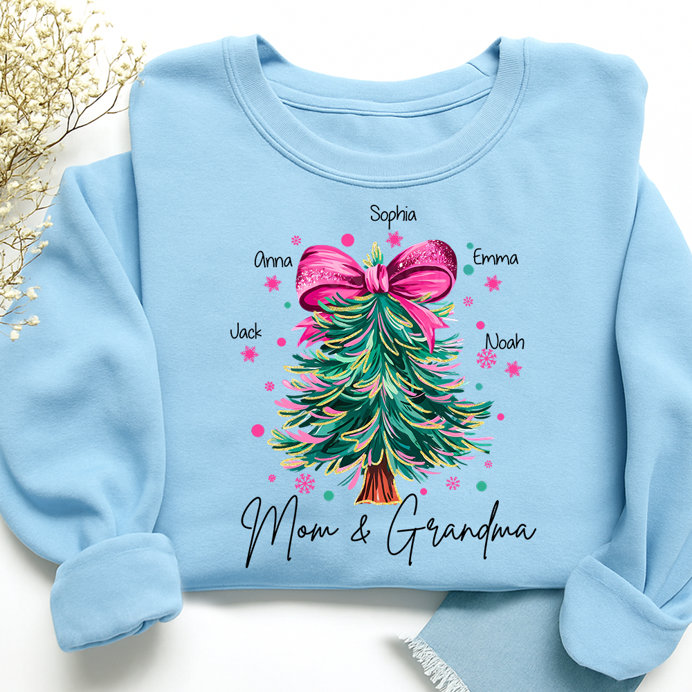 Custom Mom & Grandma Sweatshirt, Christmas Tree Holiday Shirt with Family Name