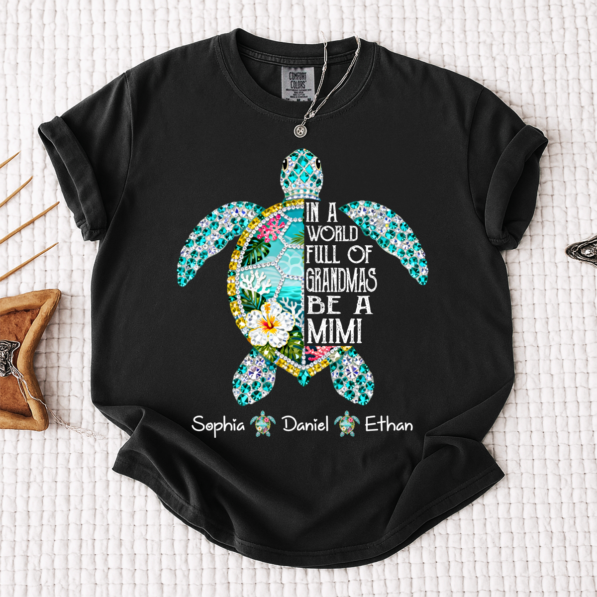 Comfort Colors Personalized Mimi Sea Turtle Shirt – Custom Grandkids Names Turtle T-Shirt, In a World Full of Grandmas Be a Mimi Gift
