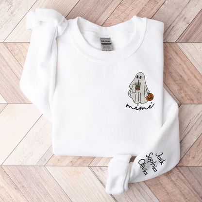 Ghost Halloween Embroidered, Custom Mimi And Kids, Grandma Gift TH Sweatshirt