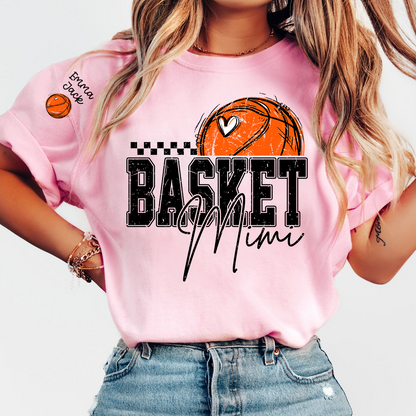 Custom Basketball Mimi Shirt, Personalized Family Tee with Grandchildren Names and Basketball Graphic