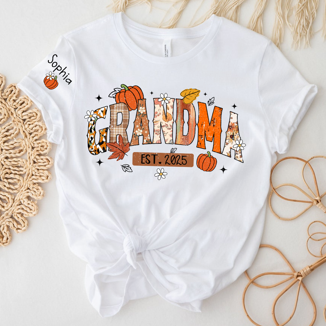 Custom Grandma Pumkin Tshirt, Personalized For Grandma And Kids