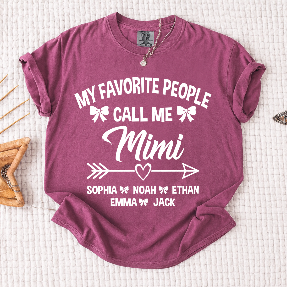Comfort Colors® My Favorite People Call Me Mimi Shirt, Personalized Mimi T-Shirt with Custom Family Names and Heart Arrow Design