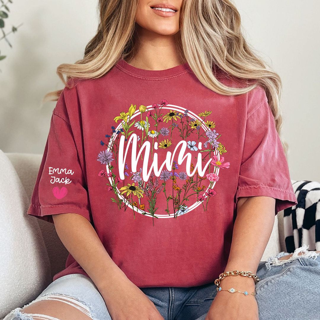 Personalized Mimi Shirt, Custom Floral T-Shirt with Mimi Name and Custom Kids Names