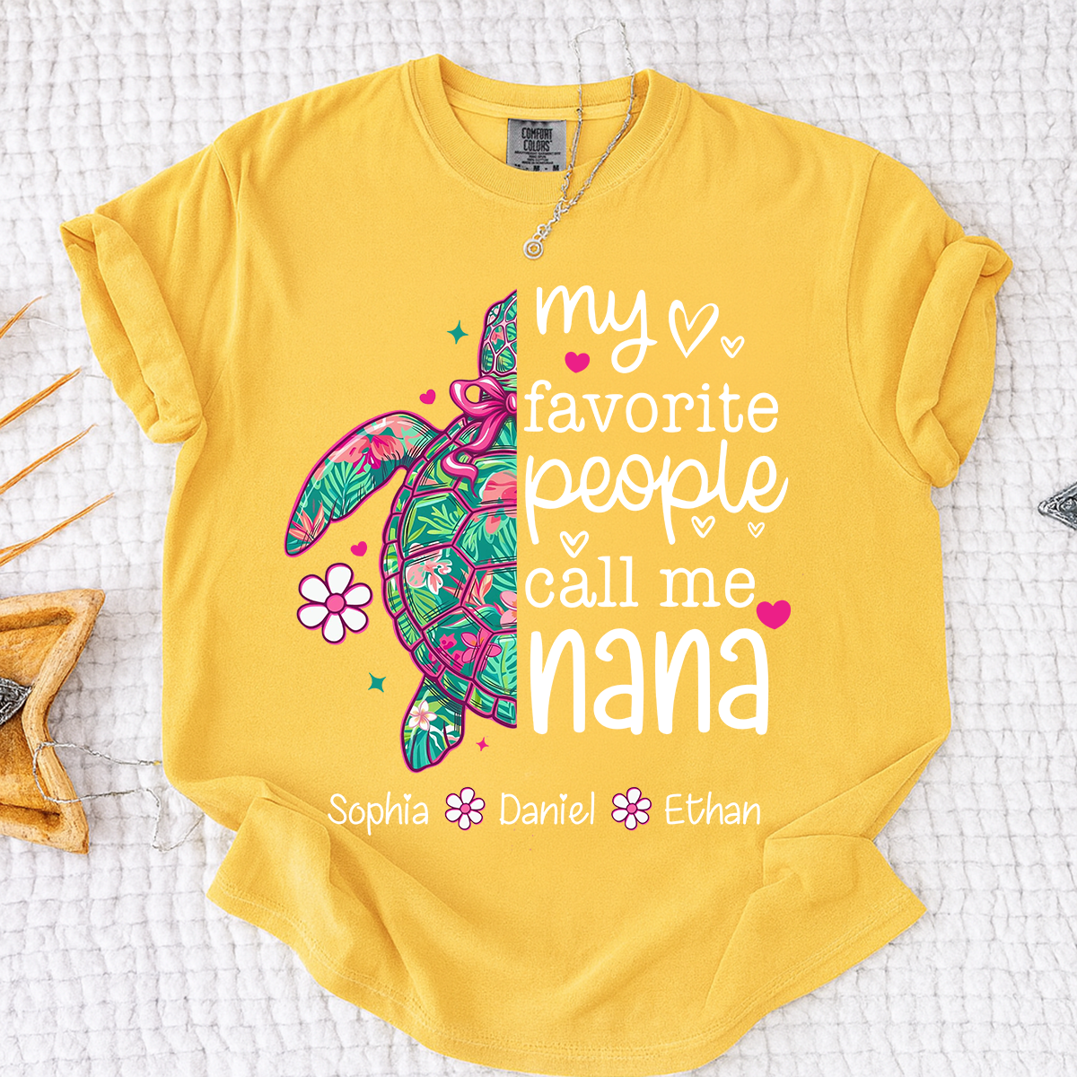 Comfort Colors® Personalized Nana Sea Turtle Shirt, My Favorite People Call Me Nana Tee, Custom Grandkids Names T Shirt, Coastal Grandma Gift