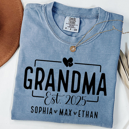 Comfort Colors® Personalized Name Shirt with Heart, Grandma And Kids Gift Tee