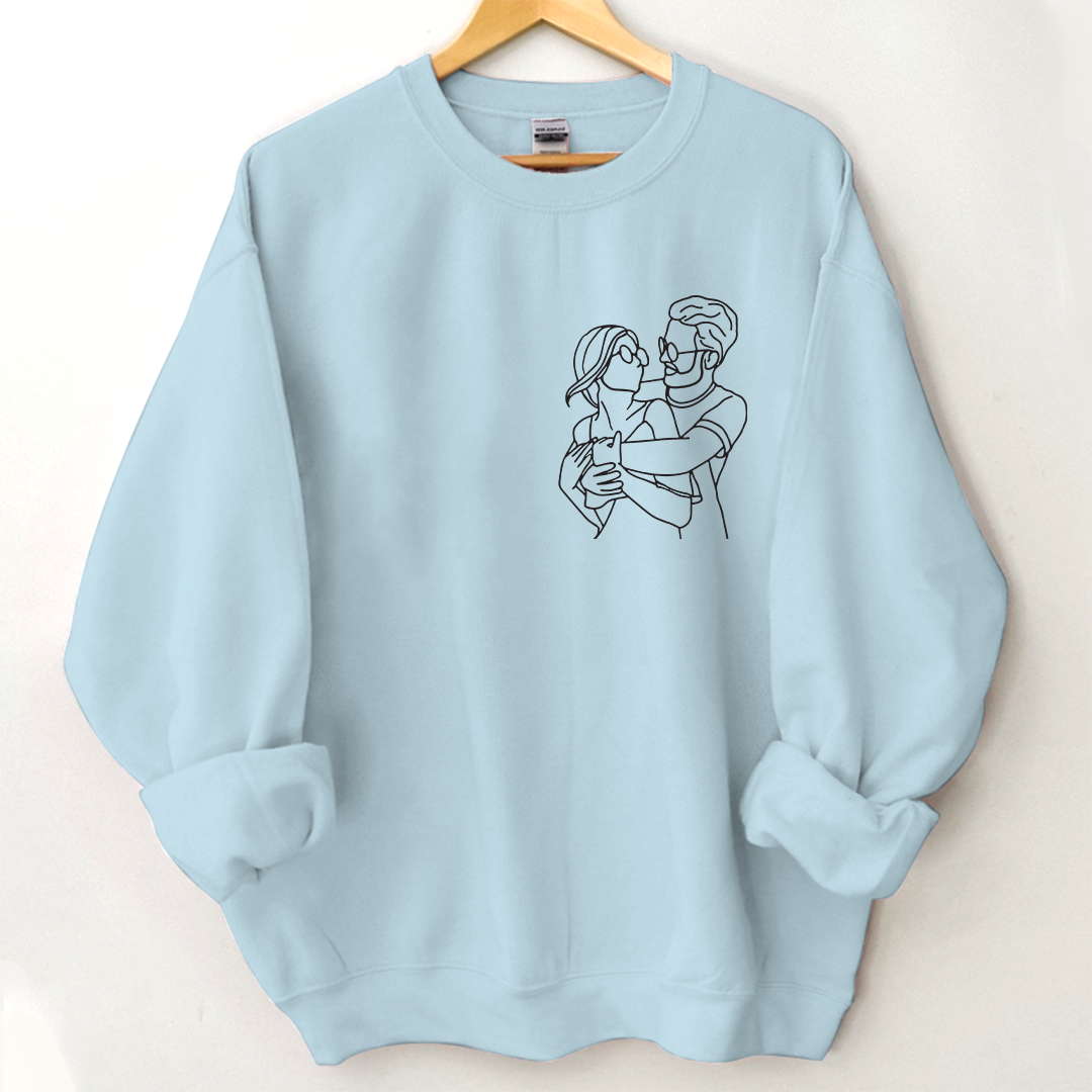 Custom Portrait From Photo, Couple Drawing, Personalized Family Portraits Embroidered Sweatshirt