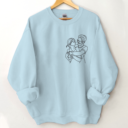 Custom Portrait From Photo, Couple Drawing, Personalized Family Portraits Embroidered Sweatshirt