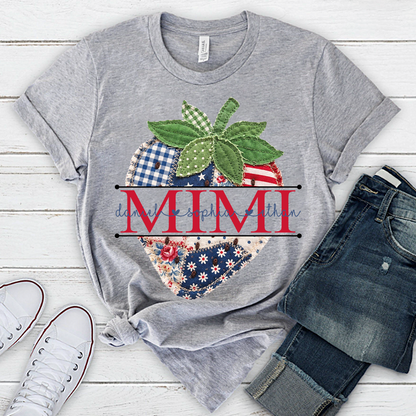 Custom Mimi 4th of July Strawberry Shirt, Personalized Cute Summer Grandma Tee For Gift Grandma And Kids