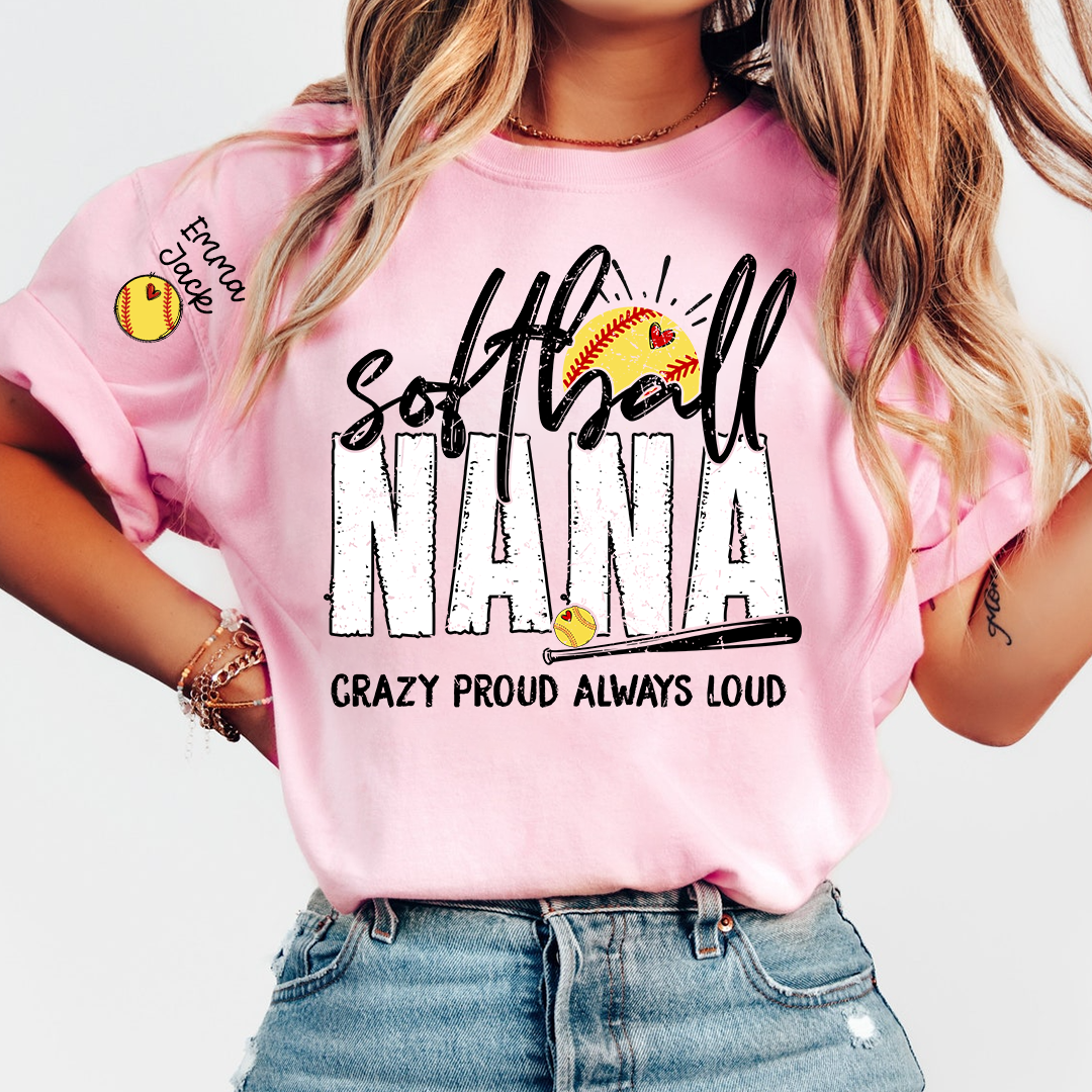 Custom Softball Nana T-Shirt, Personalized Sports Grandma Tee for Game Day