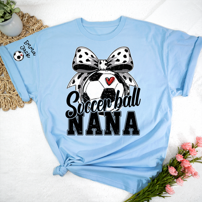 Soccer Nana Shirt Personalized with Grandkids Names, Soccer Ball Bow Family T Shirt