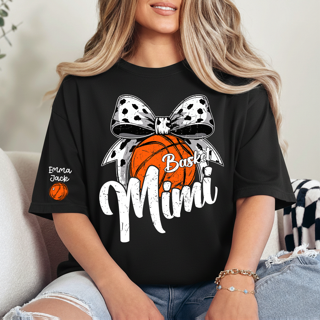 Basketball Mimi Shirt, Custom Names and Bow Design for Proud Sports Grandma