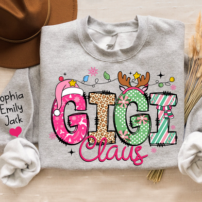 Personalized Grandma Sweatshirt, Merry Christmas Design with Grandchild's Name on Sleeve