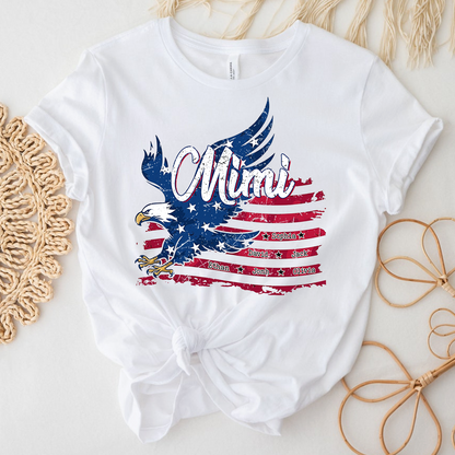 Custom NameEagle T Shirt, Personalized Grandkids Names American Flag Eagle Shirt 4th of July Gift for Grandma