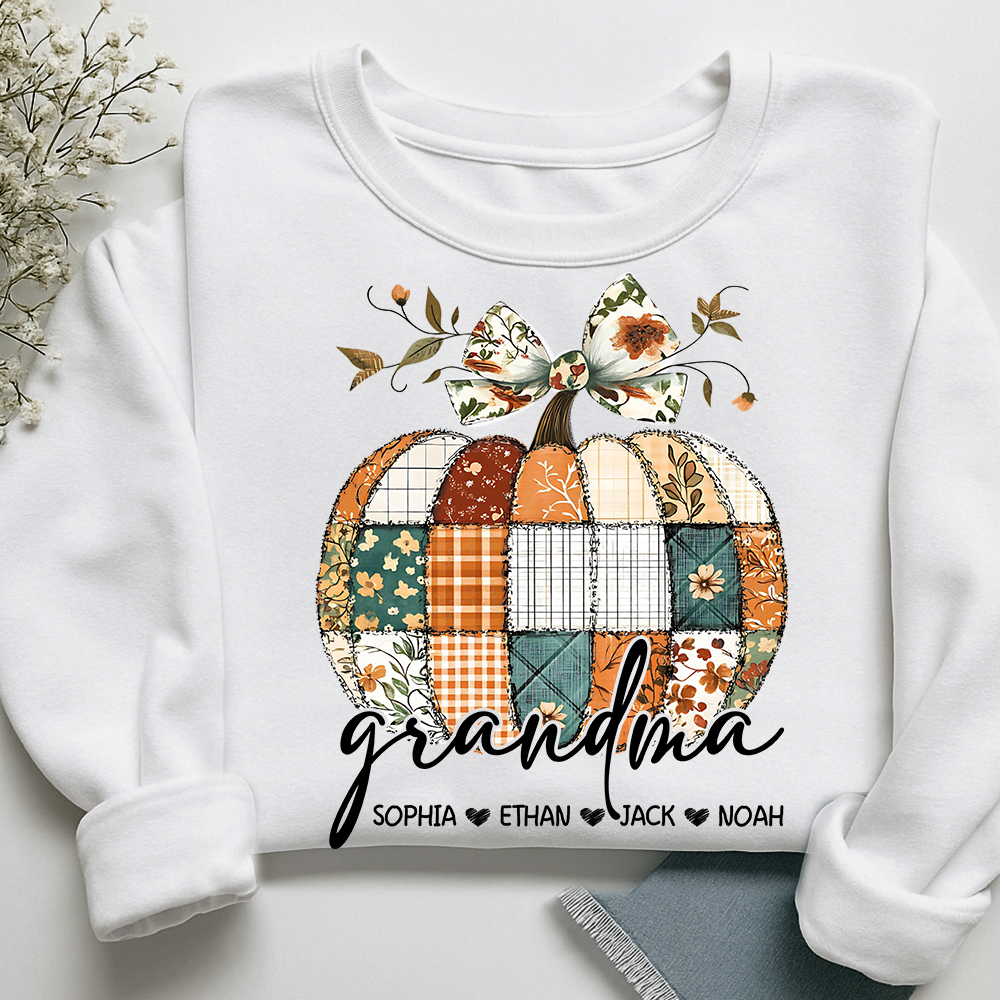 Vintage Patchwork Pumpkin Sweatshirt,  ustom Gifts for Grandma and Grandchild