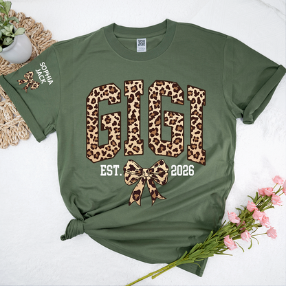 Custom Leopard Gigi, Personalized Heart T-shirt For Grandma And Kids