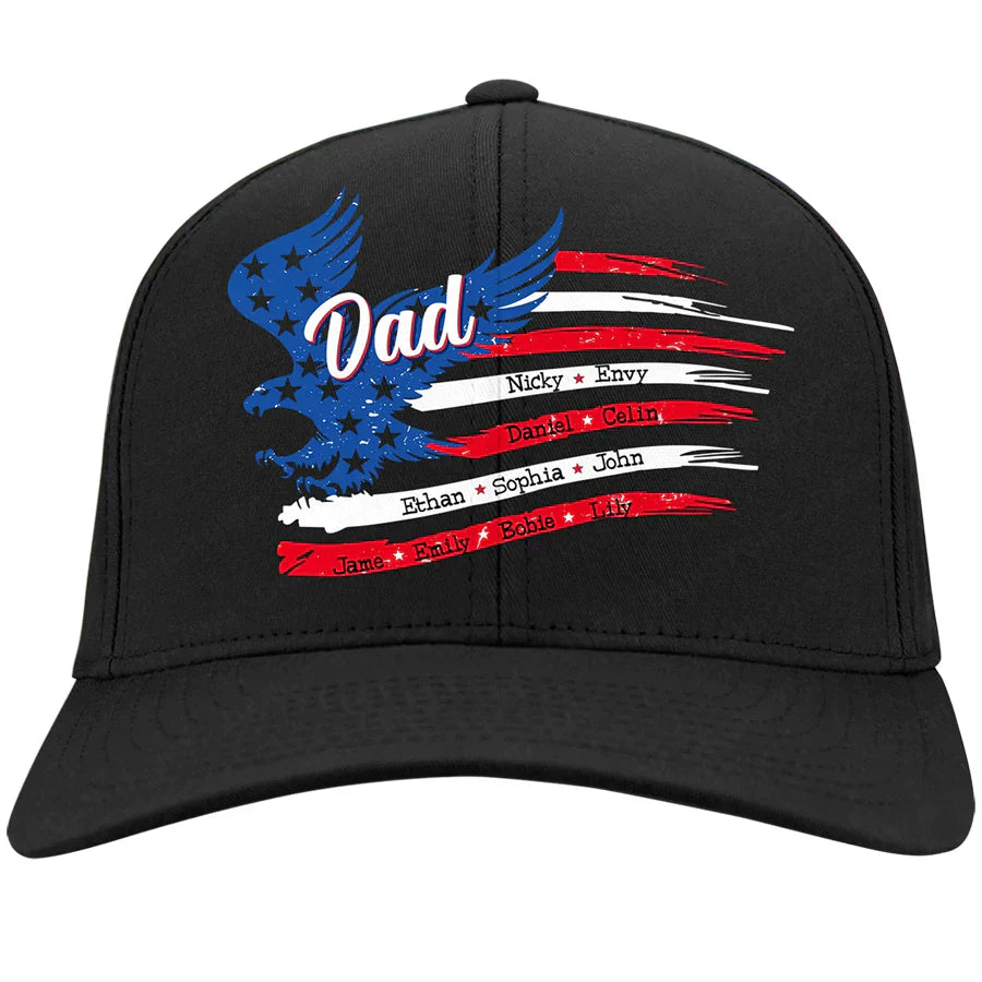 Personalized Papa Flag with grandkids, Happy Father's Day Classic Cap