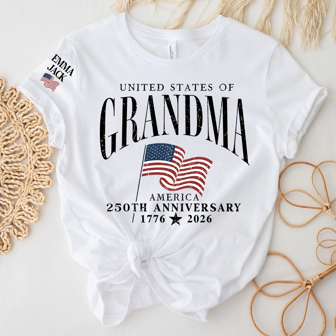 America's Semiquincentennial T-Shirt, Personalized For Gift Grandma with Kid Names