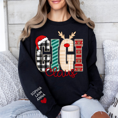 Gigi Claus Christmas Sweatshirt – Personalized Holiday  with Child’s Name on Sleeve Sweatshirts