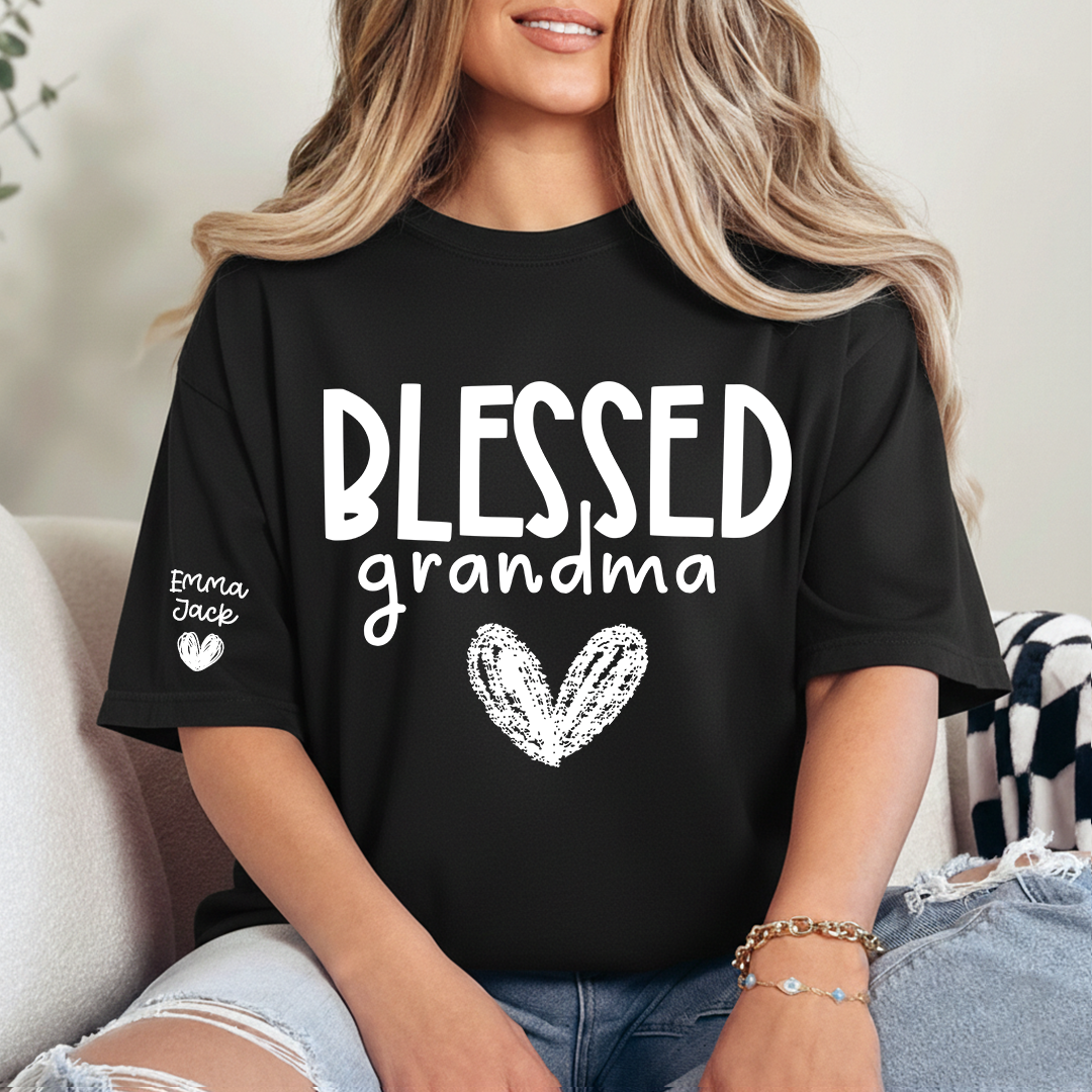 Blessed Grandma Shirt, Personalized with Grandkids’ Names, Custom T-Shirt Gift for Grandma