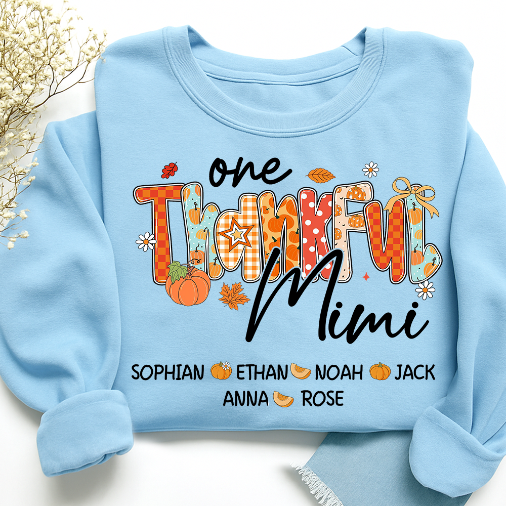 One Thankful Mimi Sweatshirt, Custom Gifts for Grandma and Grandchild Pumkins
