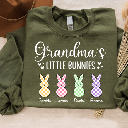 Custom Grandma Sweatshirt with Bunny Design and Kids Names, Grandma’s Little Bunnies Apparel
