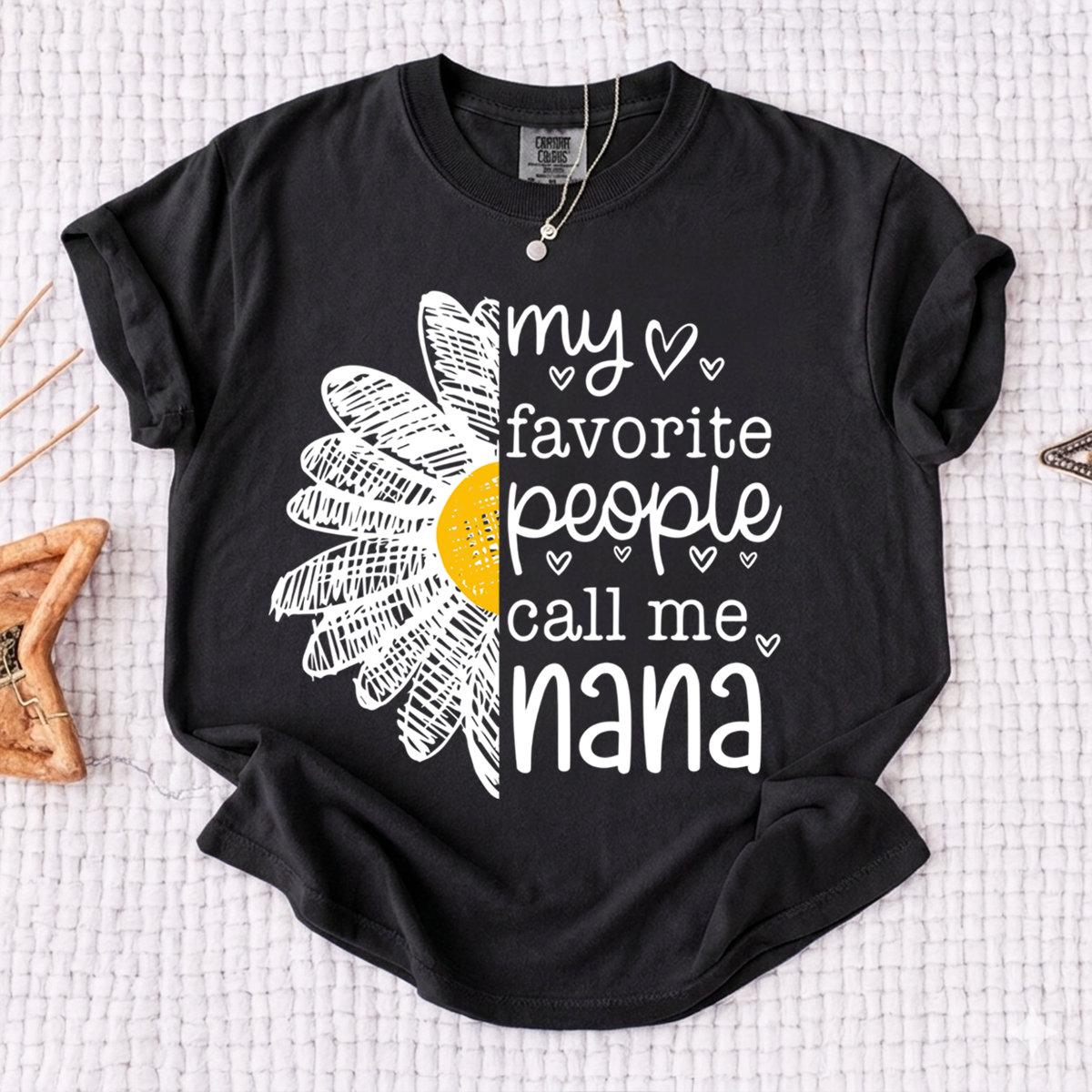 Comfort Colors My Favorite People Call Me Nana Shirt, Personalized with Grandkids Names and Floral Design