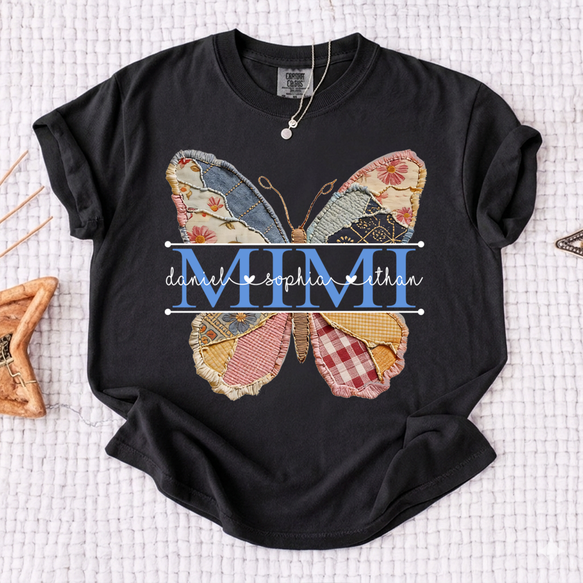 Comfort Personalized Mimi Butterfly Shirt, Custom Grandchildren Names Family T Shirt
