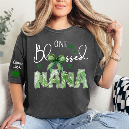 One Blessed Nana T-Shirt, St Patrick’s Day Shamrock Family T Shirt with For Gift Grandma And Kids