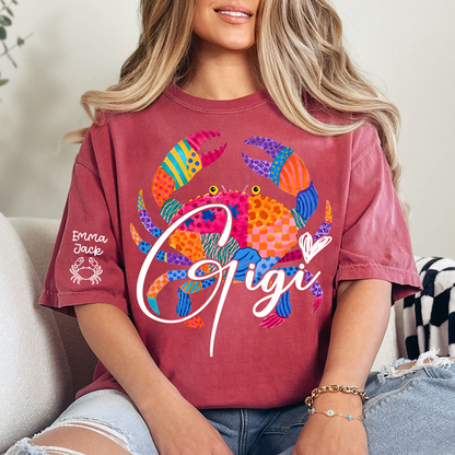 Personalized Coastal Grandma Shirt, Custom Grandkids Names Tee, Colorful Crab Beach Design, Gift for Grandma from Family