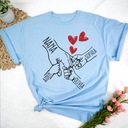 Personalized Nana T-Shirt, Custom Family Names Hand Holding Grandma Shirt