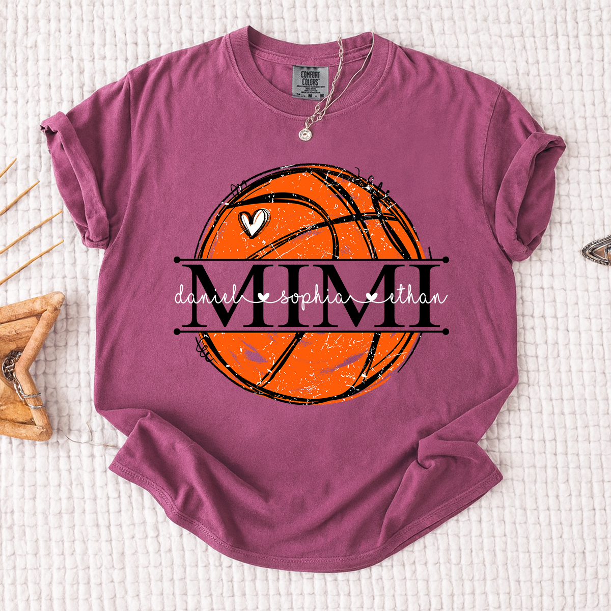 Comfort Basketball Mimi Shirt Personalized with Grandkids Names, Custom Sports Family T Shirt