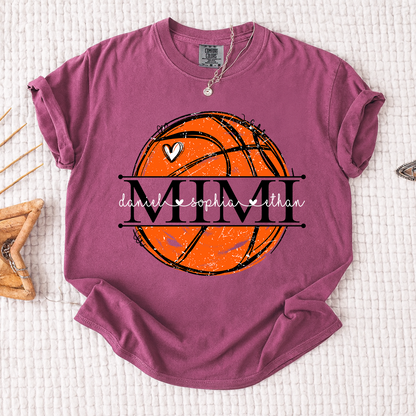 Comfort Basketball Mimi Shirt Personalized with Grandkids Names, Custom Sports Family T Shirt