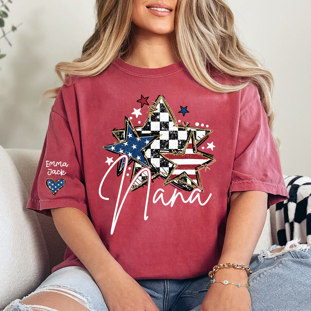 Custom Nana Flag Star T-shirt, Grandma Shirt with Kids, Mother's Day Gift for Grandma
