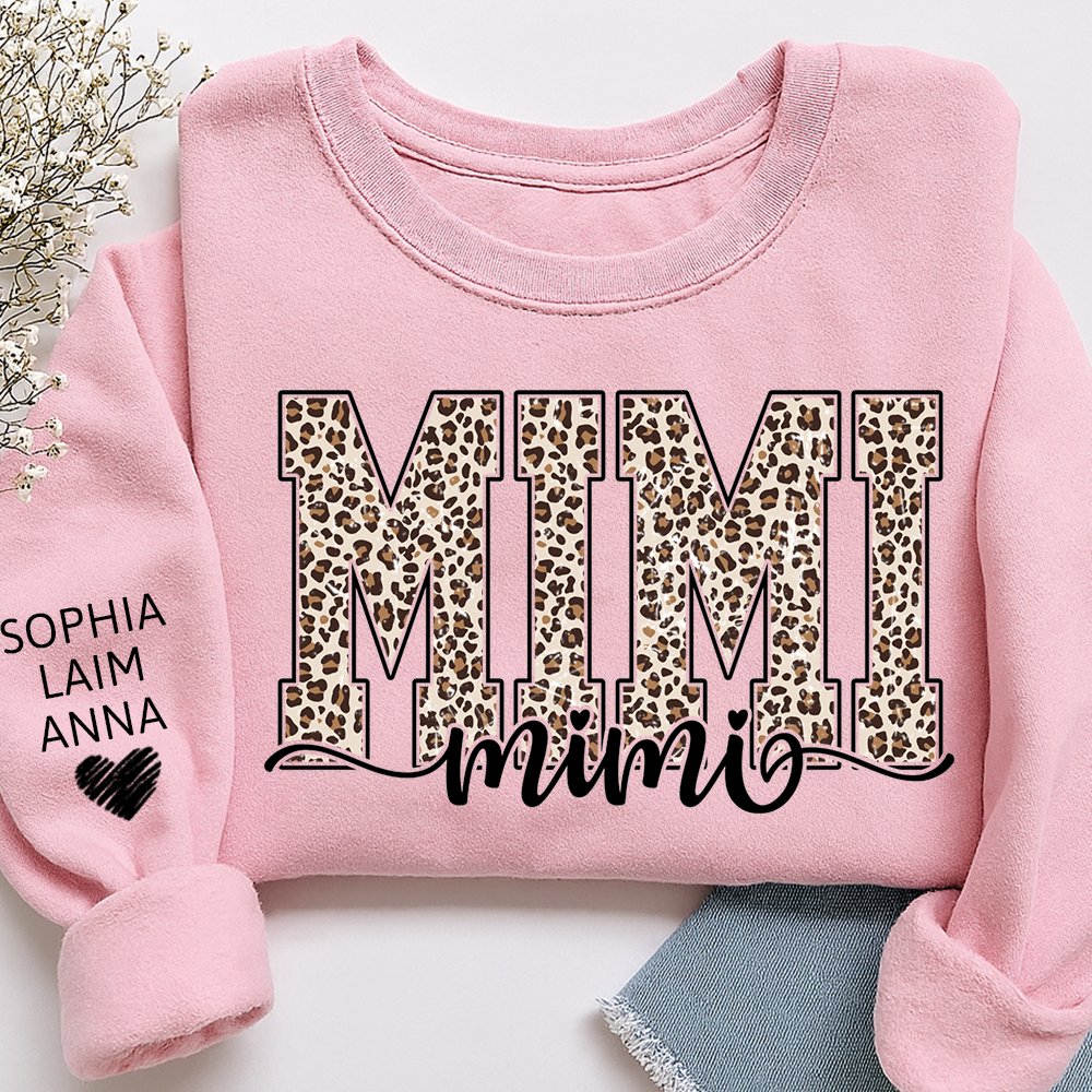 Personalized Mimi, Gift for Grandma with Leopard Heart and Custom Names