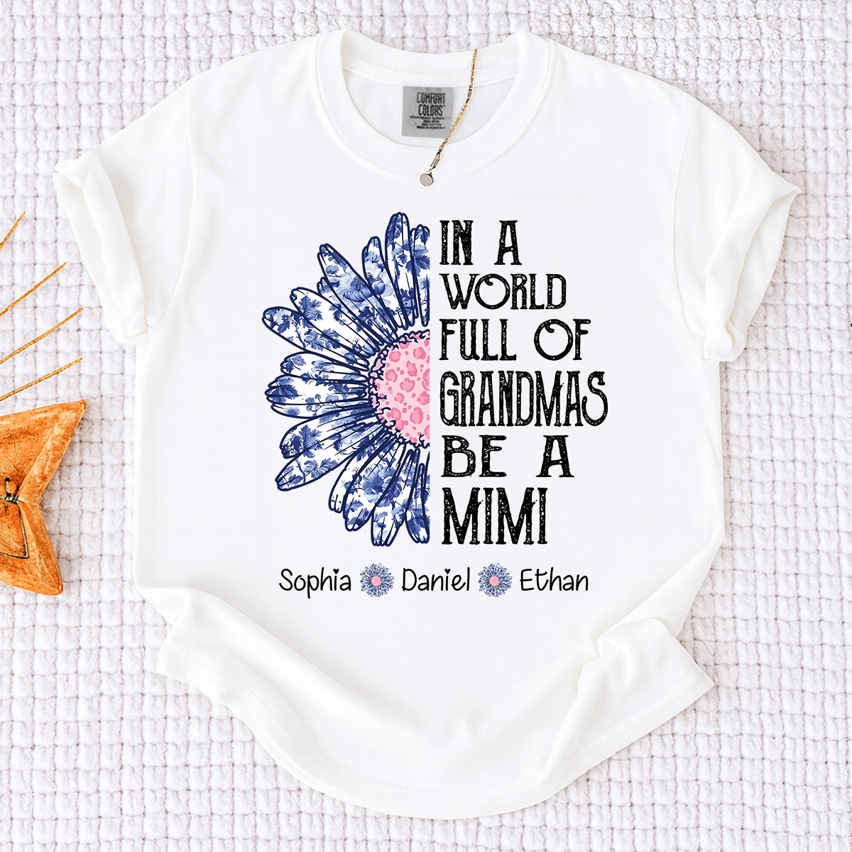 Comfort Colors Custom Mimi Shirt with Grandkids Names In a World Full of Grandmas Be a Mimi Daisy Flower Design Personalized Family Tee