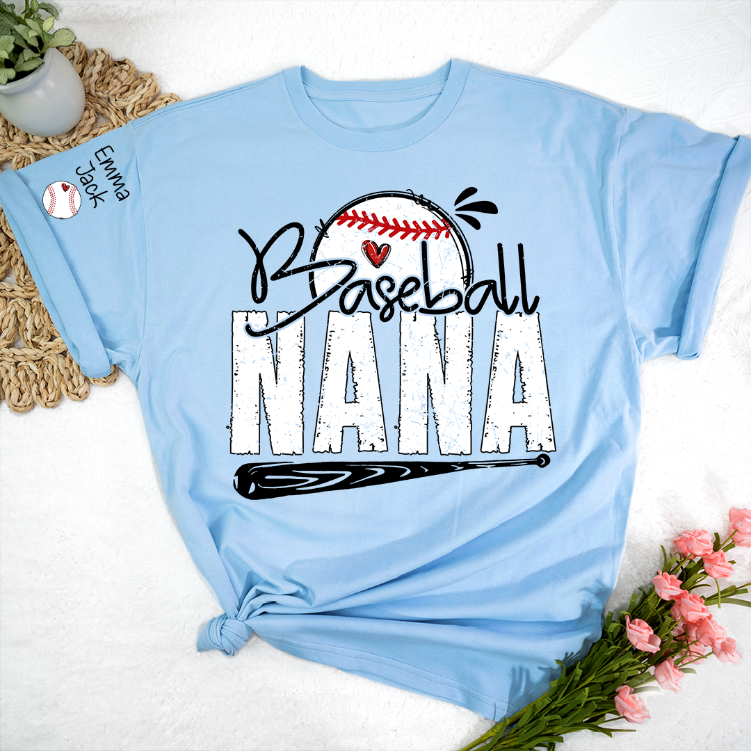 Baseball Nana Shirt Personalized with Kids Names, Game Day Sports T Shirt for Proud Grandma